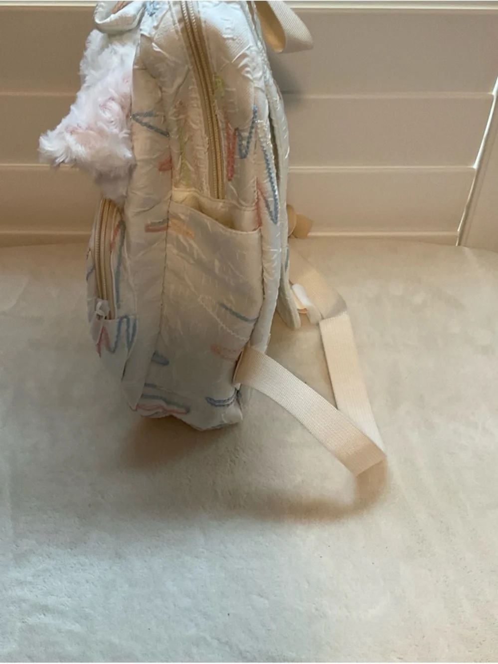 Plush Lamb Kids Backpack - White with Pastel Accents